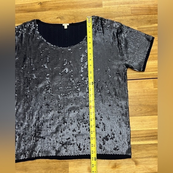 J. Crew Slouchy Sequin Metallic Oversized Navy Tee Holiday Night Out Size Small - Picture 8 of 12